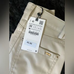 Zara Slim Flare Cream faux leather pants